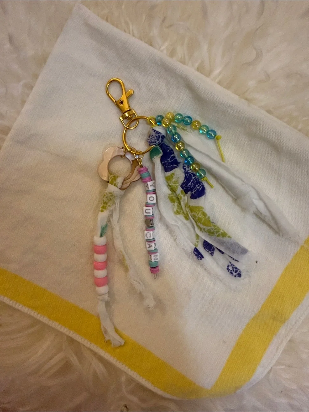 Handmade Pink & Blue Beaded Keychain Charm